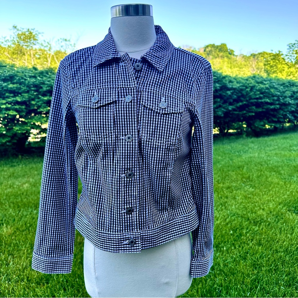 Talbots Black & White Gingham Checked Jean jacket